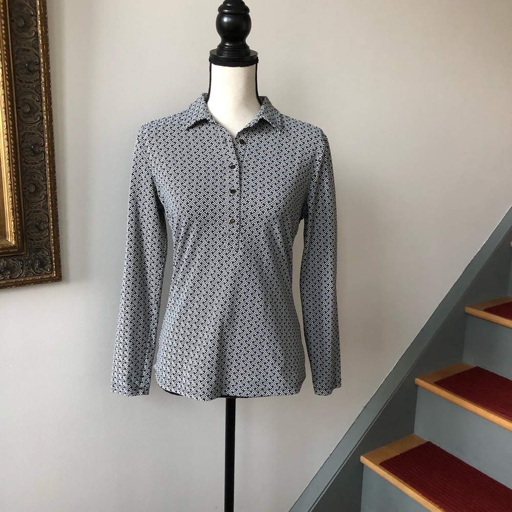J. McLaughlin Blue and White Blouse